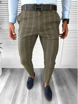 Pantaloni barbati eleganti kaki in dungi B1630 B2-5.1